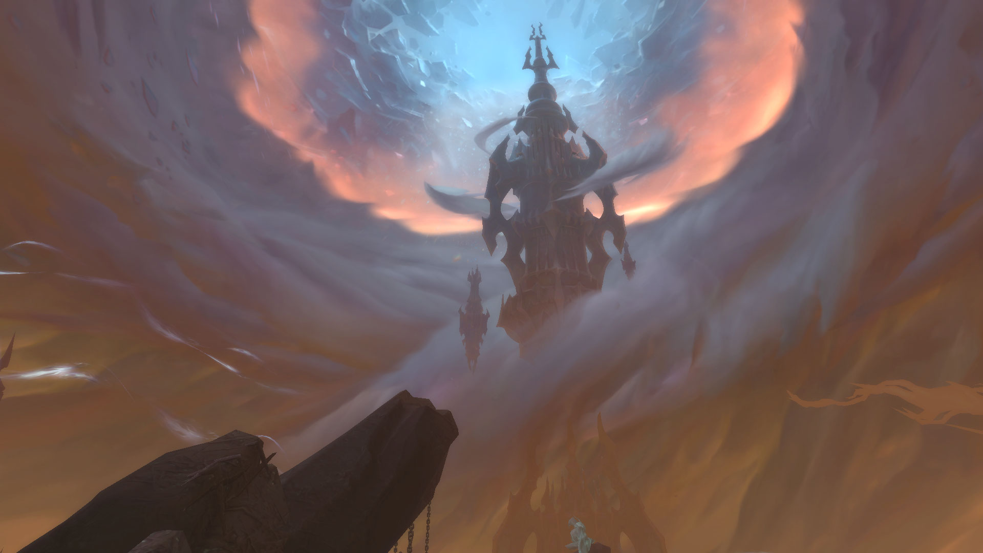 A spooky tower jolts heavensward, where we can catch a glimpse of Azeroth's sky